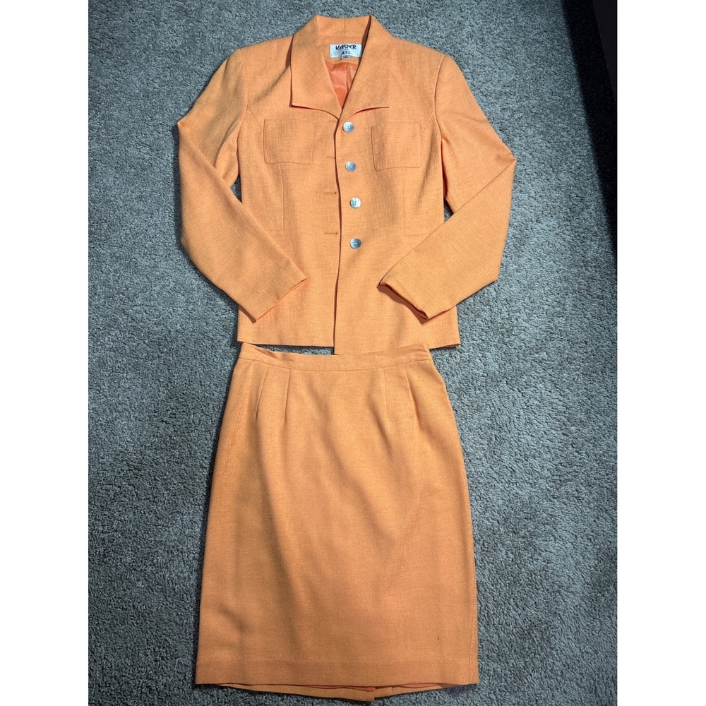 Kasper for ASL Womens Skirt Suit Set Size 6 Orange Blazer Pencil Skirt Vintage